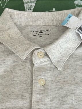 Structure Slim Fit Men’s Polo XL Light Gray Heathered 100% Cotton NWT New